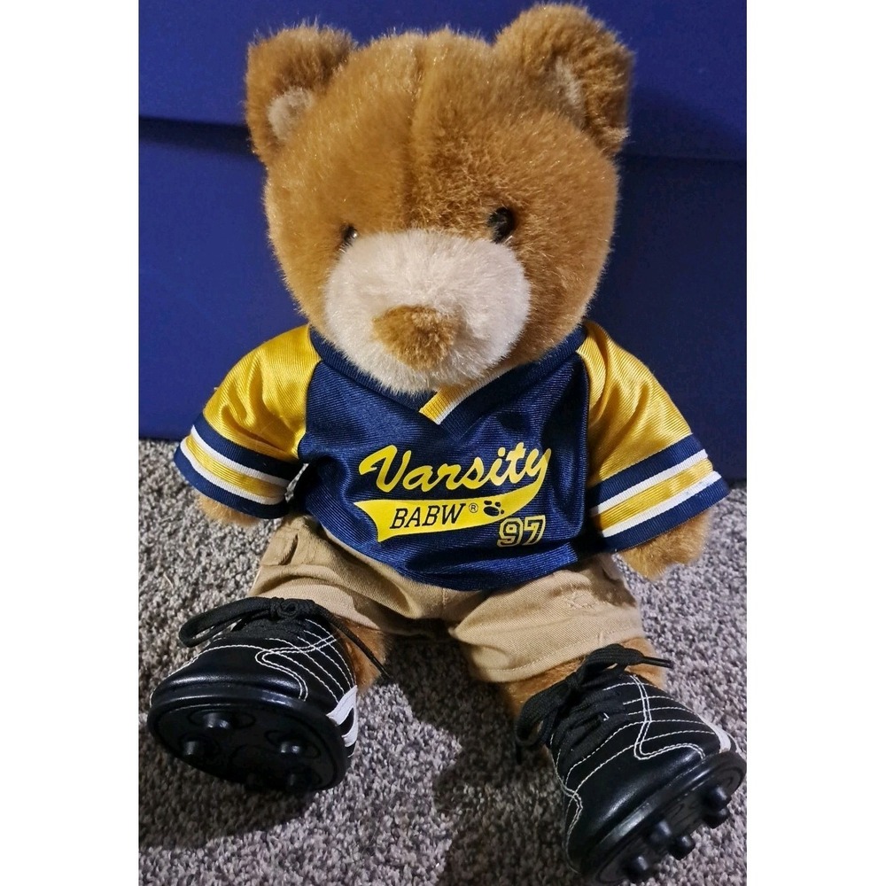 Build A Bear BAB Varsity Bear Plush Bear With Varsity Shirt Khaki Shorts Cleats